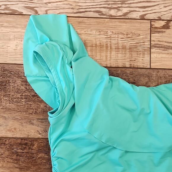 NWT LA BLANCA Plus Size Island Goddess Aqua Marine Ruffle Shoulder Swimsuit 20W - Picture 6 of 9